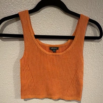 Mossimo Women s XS Orange Solid Ribbed Knit Scoop Neck Wide Strap Cropped Tank
