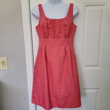 J Crew 100% Cotton Coral Sleeveless Dress Ruched Top Back Zip Lined Size 6