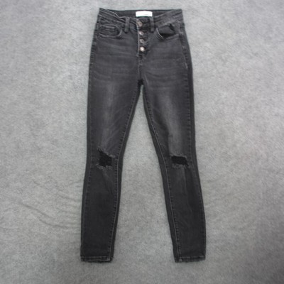 Vervet Jeans Womens 25 Black High Rise Skinny Button Fly Distressed Ripped Knees