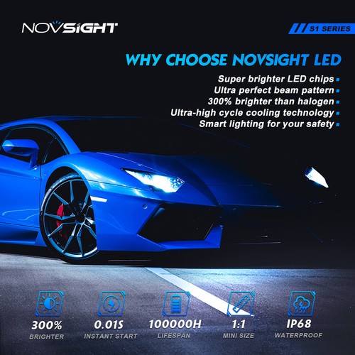 NOVSIGHT 8000LM H11 LED Headlight Bulbs Kit Hi/Low Beam Super Bright 6500K White - Picture 9 of 12