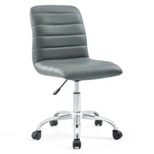 Mid Back Design Armless Swivel Office Task Chair in Gray Ribbed Vinyl