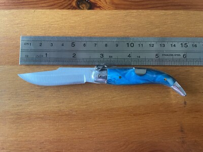 2.5  Spanish Navaja Teja Albacete Pocket Knife Blue Celluloid Scales From Spain