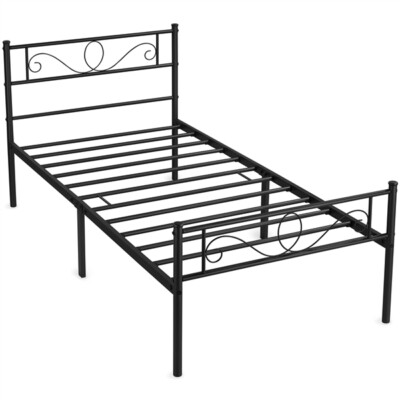 Letto Singolo Yaheetech In Ferro 90x200cm - Testiera Industriale, Nero, Moderno - Foto 10