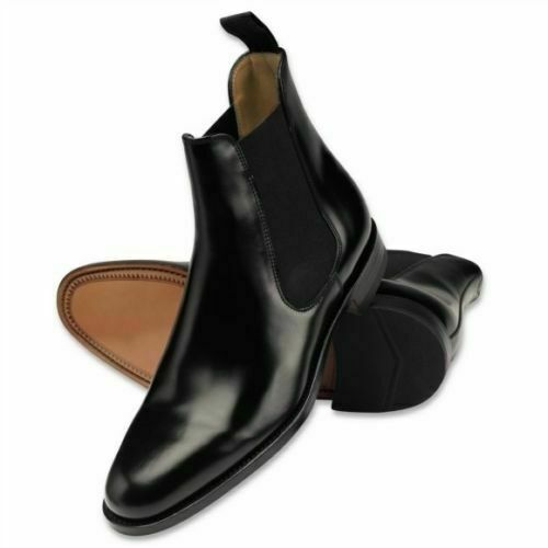 Botas formales de tobillo Chelsea de cuero negro para hombres hechas a mano  | eBay