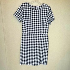 Old Navy size medium M dress casual black and white checkered print short sleeve