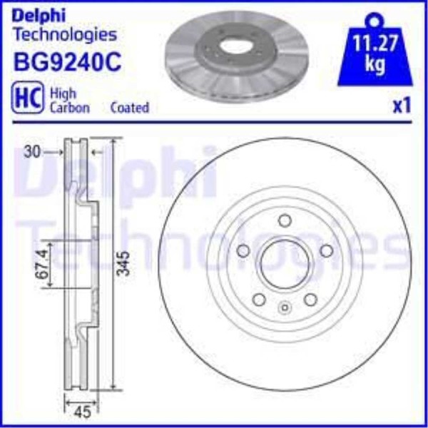Delphi 2X Bremsscheibe Vorne Ø345 Mm BelüFtet FüR Opel Insignia B Caravan Z18-image