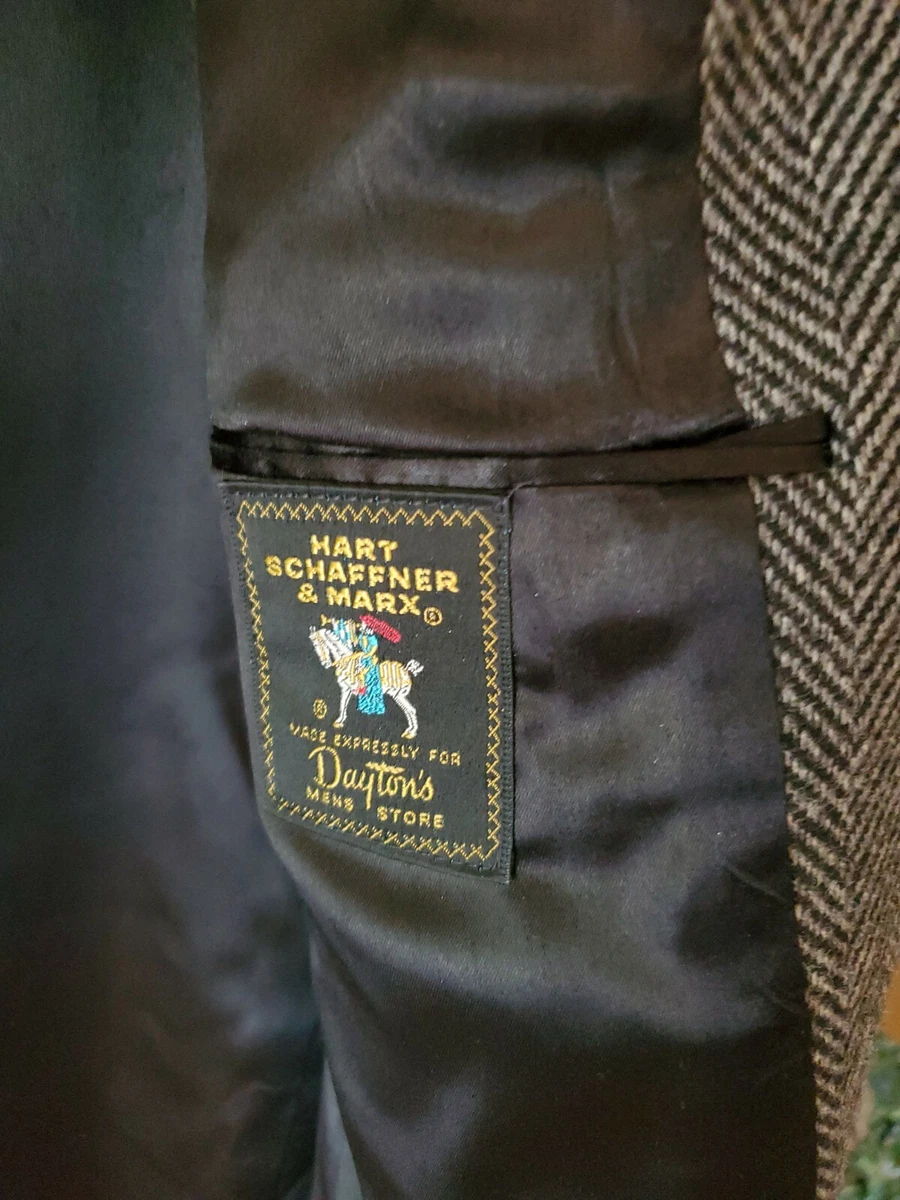 vintage HART SCHAFFNER MARX topcoat TWEED black charcoal 42 L