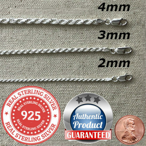 925 Sterling Silver real Italian Silver solid Rope Chain Mens  womans  Necklace 