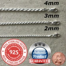 925 Sterling Silver real Italian Silver solid Rope Chain Mens  womans  Necklace 