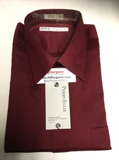 PERRY ELLIS COTTON NEW SHIRT SIZE 18 34/35 NIP WRINKLE FREE 80'S 2-PLY BURGUNDY