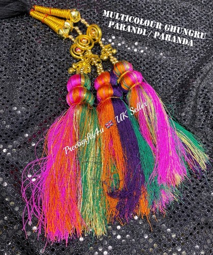 Novia india Punjabi Paranda Mehndi Jagoo oro Ghungru multicolor seda parandi - Imagen 5 de 9