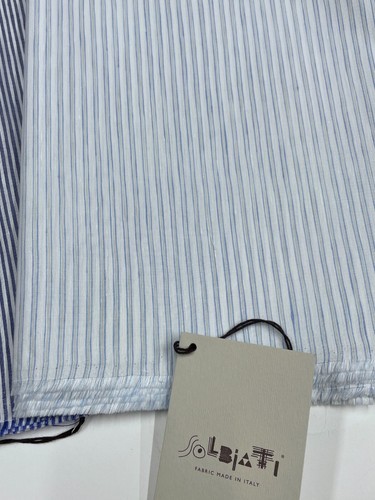 SOLBIATI FRESCOLINO Linen Cotton Fabric Navy Striped Shirting Loro Piana 2.0 m - Picture 2 of 15