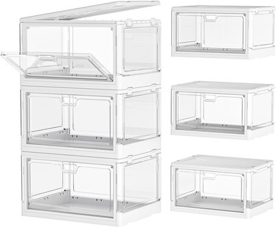 Clear Storage Bin with Lid 3 Pack Stackable & Sturdy Plastic Multifunctional Fol