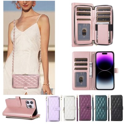 For iPhone 17 Pro Max 16 15 14 13 12 11 7 Leather Wallet Card Bag Case W/Lanyard