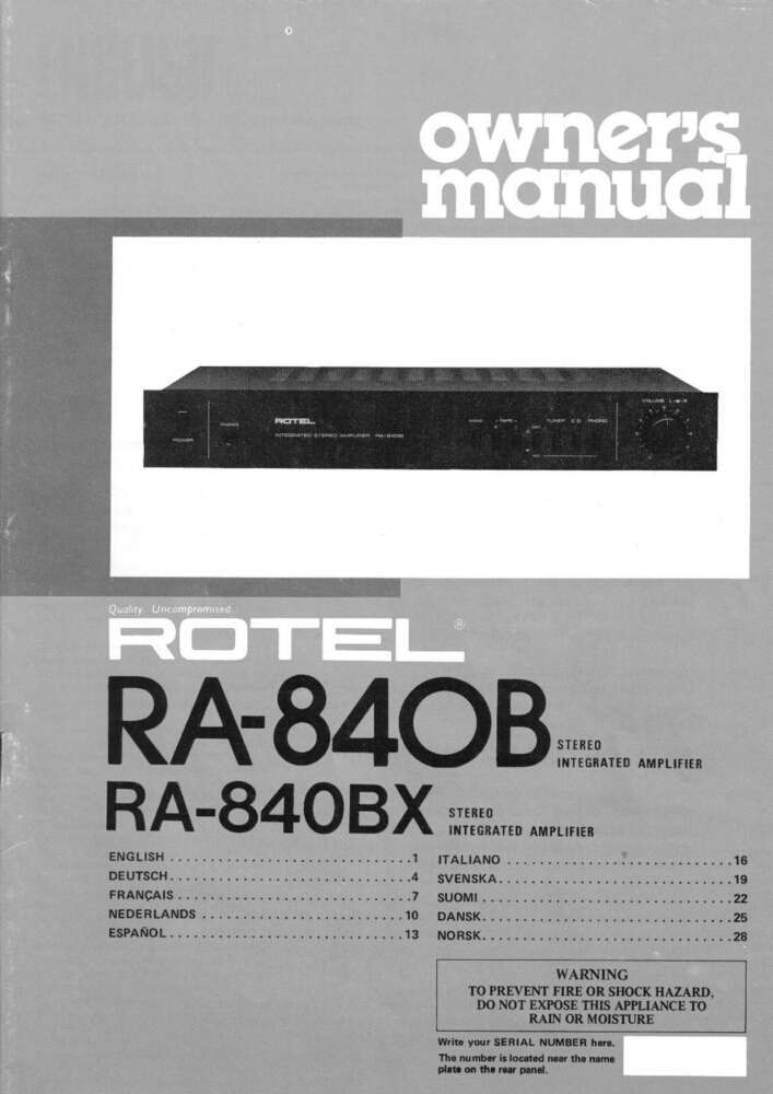 Rotel RA-840BX Amplifier Owners Manual