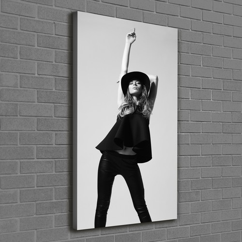 Tableau Sur Toile Tulup 70x140 - Femme Avec Des Skis - Impression Noir Et Blanc