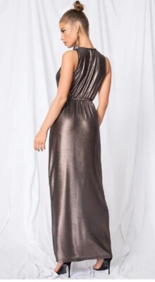 About Us Meredith Plunge Maxi Shiny Bronze Metallic Size Small | eBay