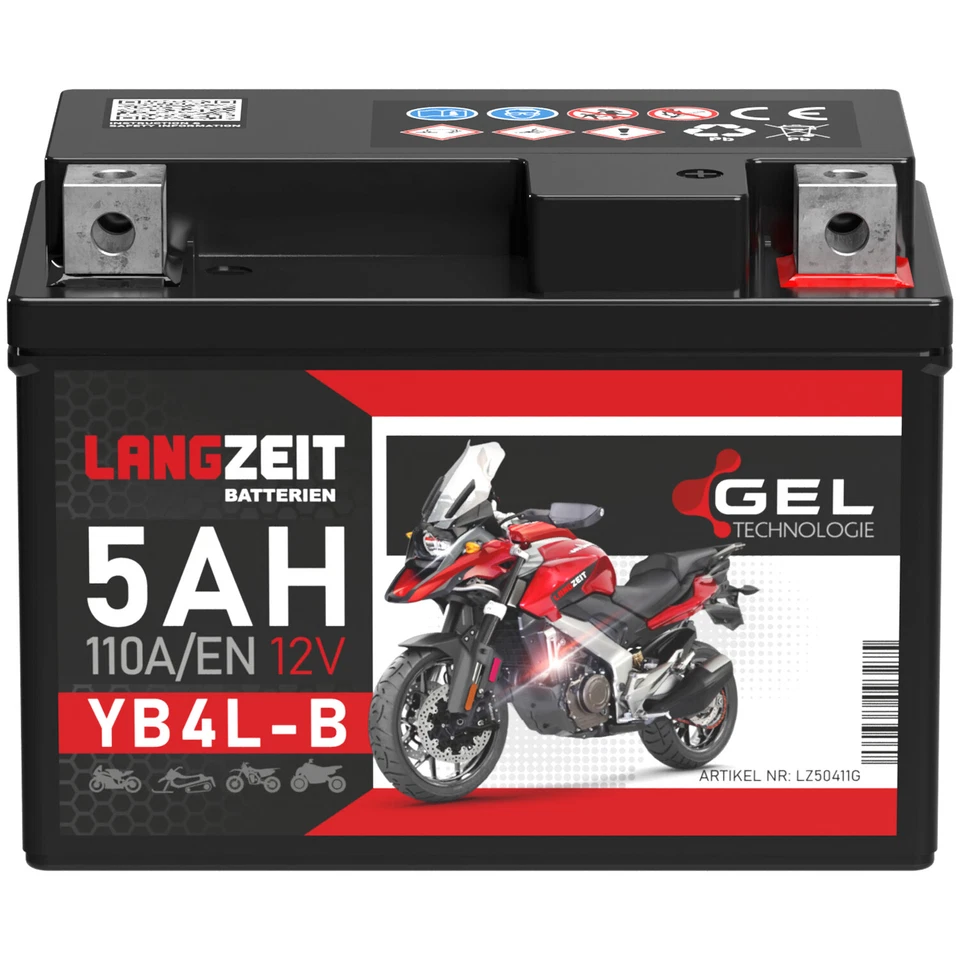 LANGZEIT YB4L-B Gel Roller Batterie 12V 5Ah 50411 CB4L-B 12N4-3B YB4L-A ers 4Ah - Bild 2 von 4