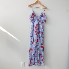 Fairycore Wrap Floral Dress 4 XS Blue Red BARDOT Summer Boho Cocktail Midi NEW