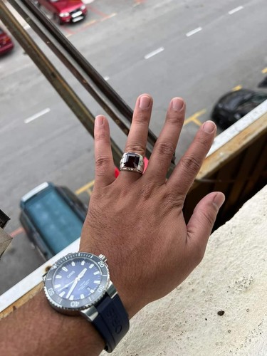 Stunning Natural Garnet Gemstone Solid 18k White Gold Ring for Men's SR3235 - Picture 6 of 8