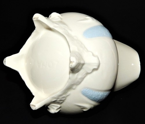 Victoria Cream Pitcher Loma Pottery Arizona White Blue Trim Floral Scroll Footed - Picture 12 of 12