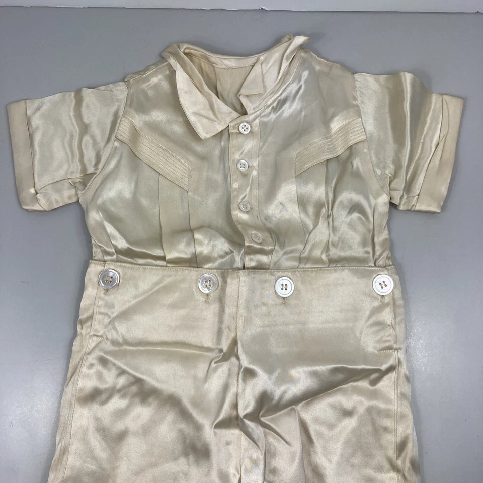 Винтажный для мальчиков шелковый комбинезон союз костюм кремовая кнопка спереди рубашка шорты 2 шт наряд - Изображение 2 из 4