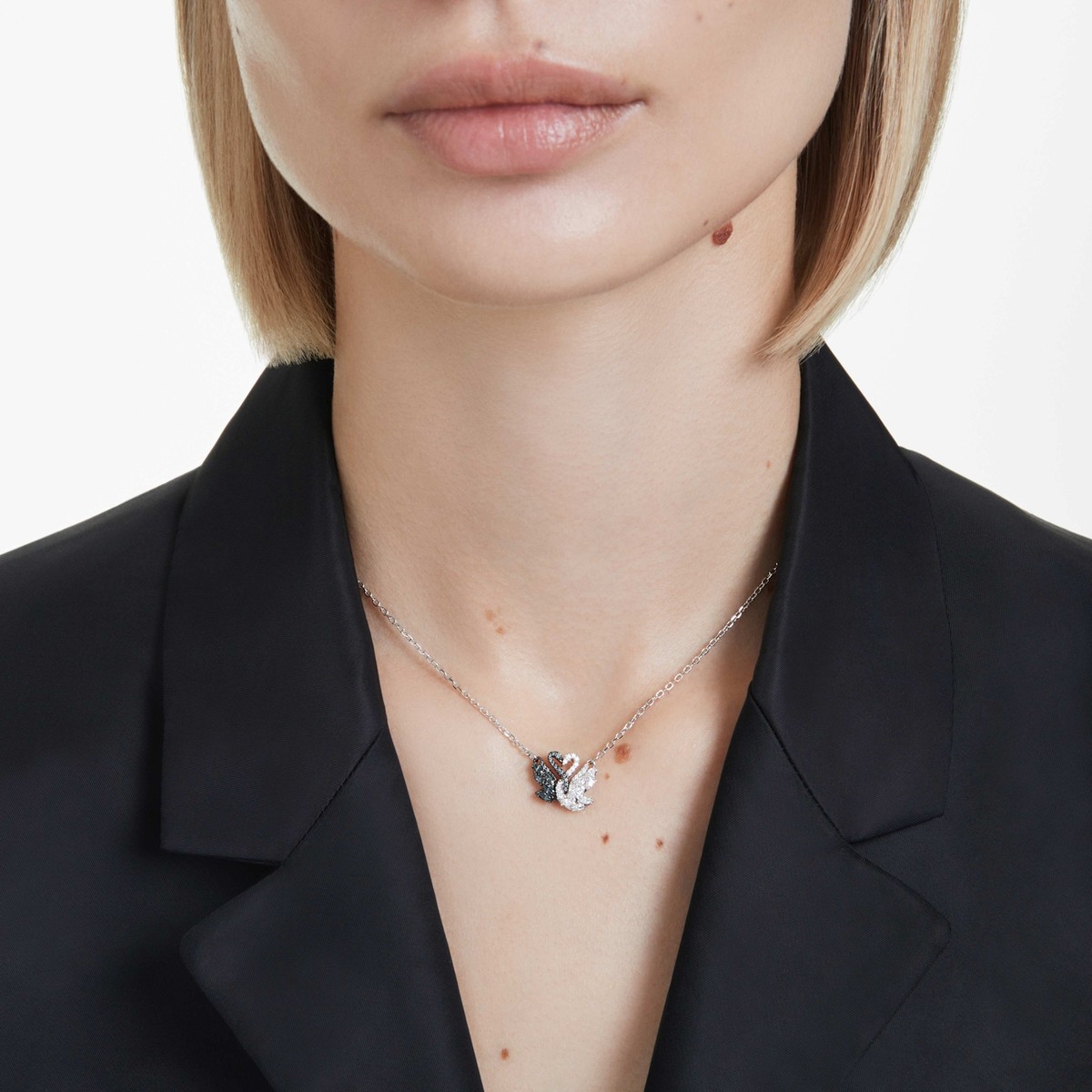 Swarovski Swan Pendant Necklace, Swan, Black, Mixed Metal Finish