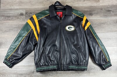 Green Bay Packers Faux Leather Bomber Jacket Size XXL Football