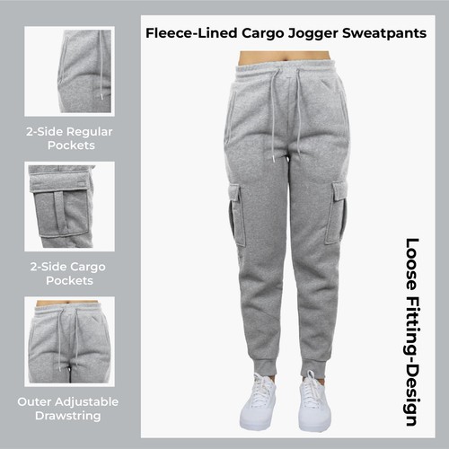 Women Heavyweight Fleece-Lined Cargo Jogger Sweatpants (Size:S-2XL)FREE SHIP NEW - Picture 13 of 22