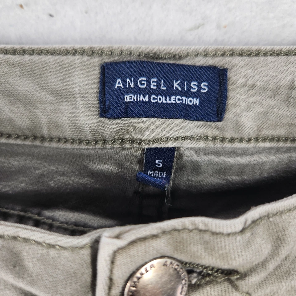 Angel Kiss Army Green Button Up Distressed Shorts Juniors size 5 Inseam 2" - Image 4 of 4