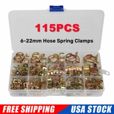 US Hose Clamps Assortment Kit 115PCS Steel Spring Clips Water Fuel Tube Air Pipe