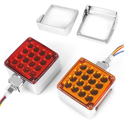 LED Square Semi Truck Trailer Double Face Fender Turn Signal Light Amber/Red NEW - Picture 19 of 24