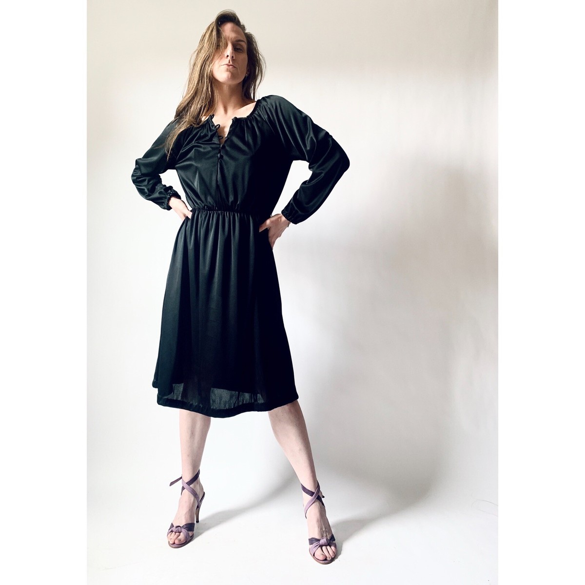 black shirtwaist dress 1970s dress vintage 70s black shirtwaist dress