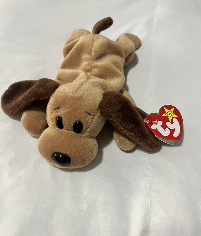 “BONES” TY BEANIE BABY DOG, ERROR, PE PELLETS - MINT CONDITION!