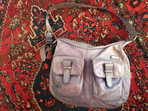 STORKSAK London "Emily" Purple Mauve Distressed Leather Designer Diaper Bag - Picture 9 of 11