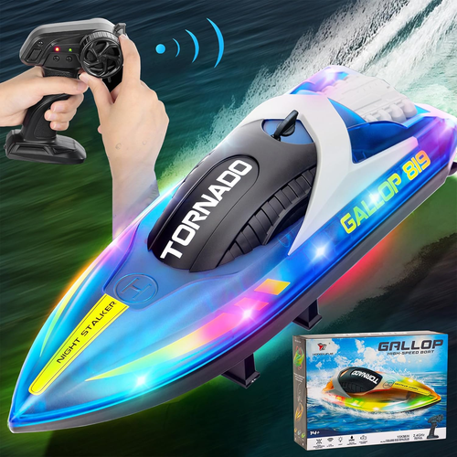 Barco RC Eléctrico Con Luces LED Y Detección De Agua – Totalmente Impermeable Con Batería Recargable Y Control 2.4 GHz