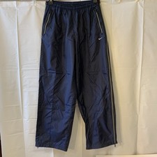 Vintage Nike Navy Full Side Zip Windbreaker Pants XL Black Tag White Swoosh EUC