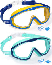 2 Pack Swimming Goggles for Kids Boys Girls 3-15, Wide Vision Anti-Fog UV Protec
