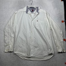 Tommy Hilfiger Button Up Long Sleeve Shirt Men's Ivory Pocket Classic - Large