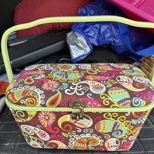 Sewing Basket Green With Paisley Patterned