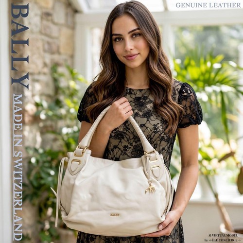 Bally Switzerland Real Soft Leather Handbag Tote Bag Cream Off-White