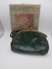 Vtg Little Lady Children's Girl's Bag/Purse w/Original Box Green Leather w/Mi