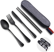 Reusable Travel Utensils Set with Case, Premium Stainless Steel Flatware,