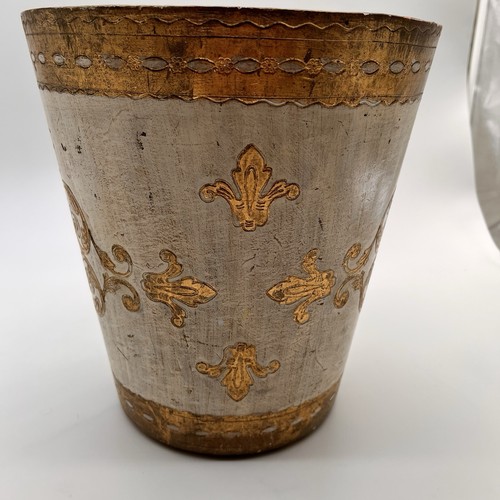 Vintage Italien Florentiner Creme Gold Vergoldet Papierkorb Mülleimer Hollywood Regency - Bild 9 von 11