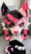Fursuit Long haired Dog Fox Mascot Party Halloween Fur Cosplay head claws