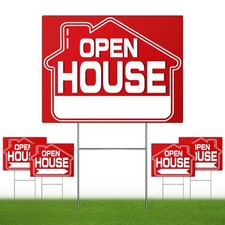 Open House Signs 5 Pack , 16" x 12" Double-Sided Yard Sign With Metal H Stak...