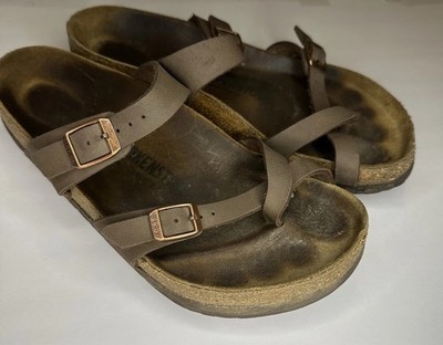 Birkenstock Mayari Mocha Birko-Flor Sandals Women's 39 8-8.5 Birk Leather Cork