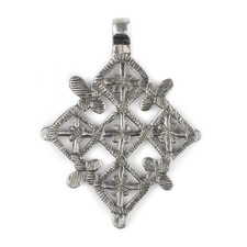 Metu Silver Coptic Cross Pendant 53x70mm Ethiopia African White Metal Large Hole