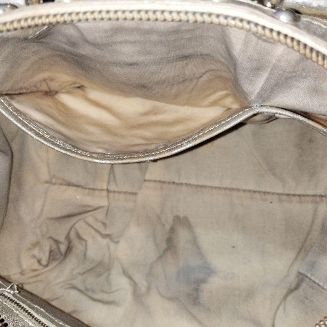 VERSACE HandBag Boston Bag With Studs Hardware Silver Leather Greca Embossed thumbnail 11