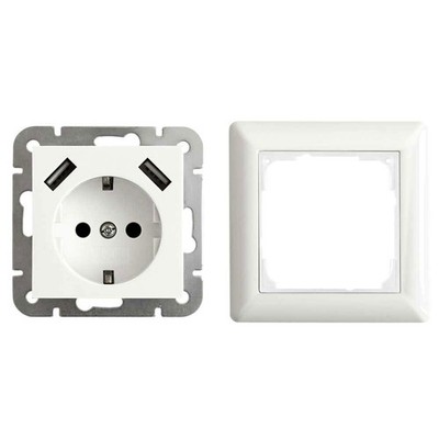 USB Steckdose 230V flach Reinweiß glänzend 2 x USB-A passt zu System 55 Gira E2